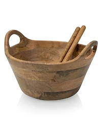 Toscana Ciotola 3-Piece Wood Salad Bowl with Servers
