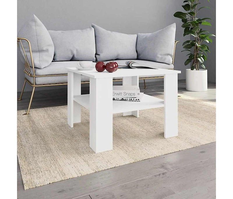 Coffee Table White 23.6"x23.6"x16.5" Engineered Wood