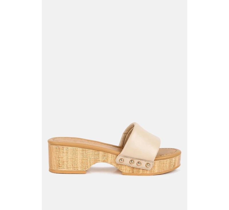 Minny Women Textured Heel Leather Slip On Sandals
