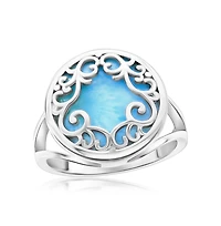 Sterling Silver Round Larimar Filigree Design Ring