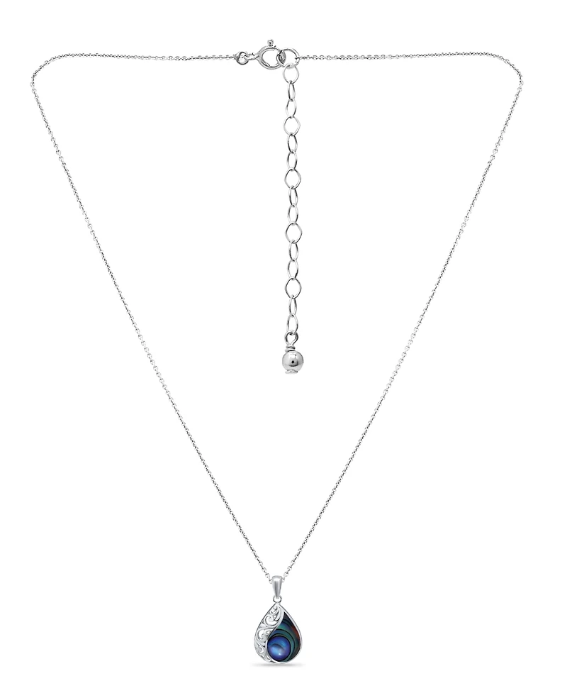 Macy's Abalone Inlay Teardrop Filigree Pendant Necklace