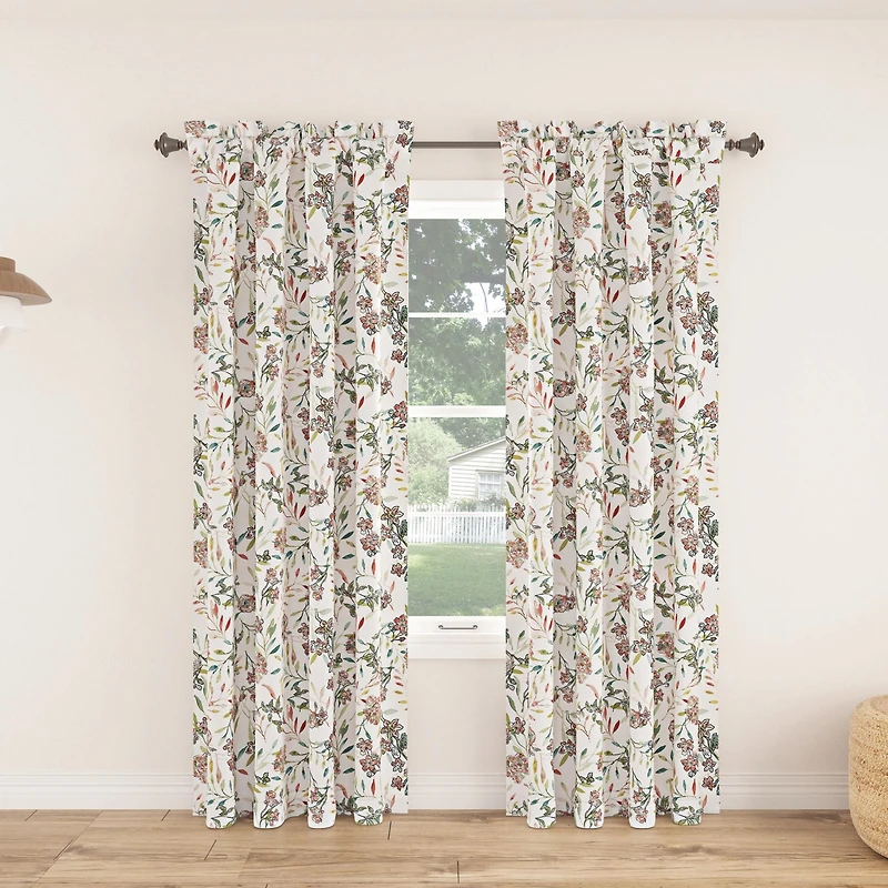 Lily Garden Watercolor Floral Room Darkening Rod Pocket Curtain Panel