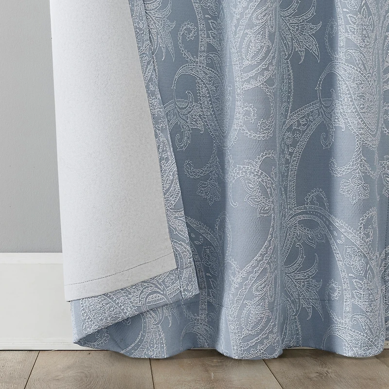 Pedra Paisley Embroidery 100% Blackout Back Tab Curtain Panel
