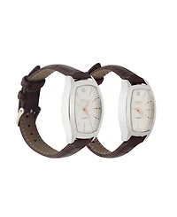 Jones New York Men and Women's Analog Brown Croc Polyurethane Leather Strap His Hers Watch 35mm, 27mm Gift Set