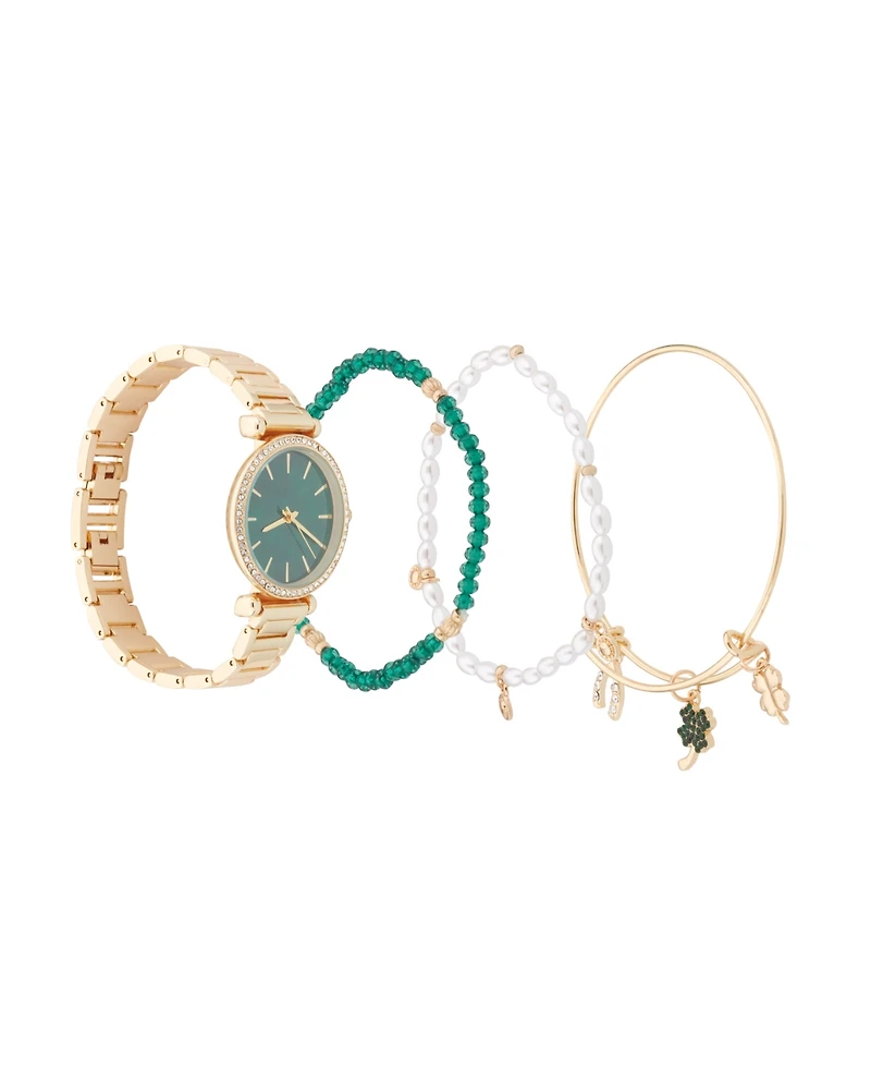Jessica Carlyle Women's Analog Shiny Gold-Tone Metal Strap Watch 33mm 4 Pieces Bracelet Gift Set
