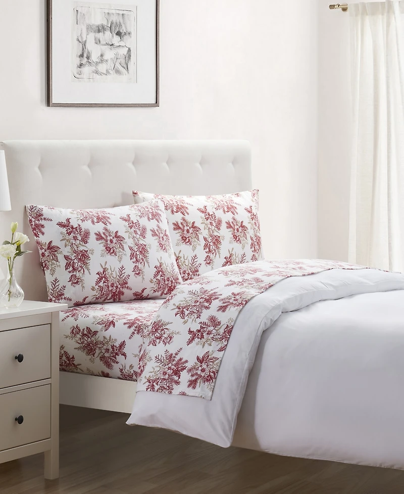 Tahari Home Toile 100% Cotton Flannel 4-Pc. Sheet Set, Full
