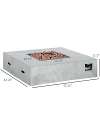 Outsunny Outdoor Propane Fire Pit Table Faux Grey Ledge Stone 42-inch Square Fire Table, 50,000BTU Auto Ignition Gas Firepits with Protective Cover, L
