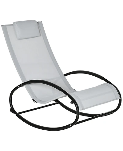 Outsunny Outdoor Patio Rocker Chair w/ Removeable Pillow & Safety Stoppers Porch Grey