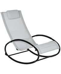Outsunny Outdoor Patio Rocker Chair w/ Removeable Pillow & Safety Stoppers Porch Grey