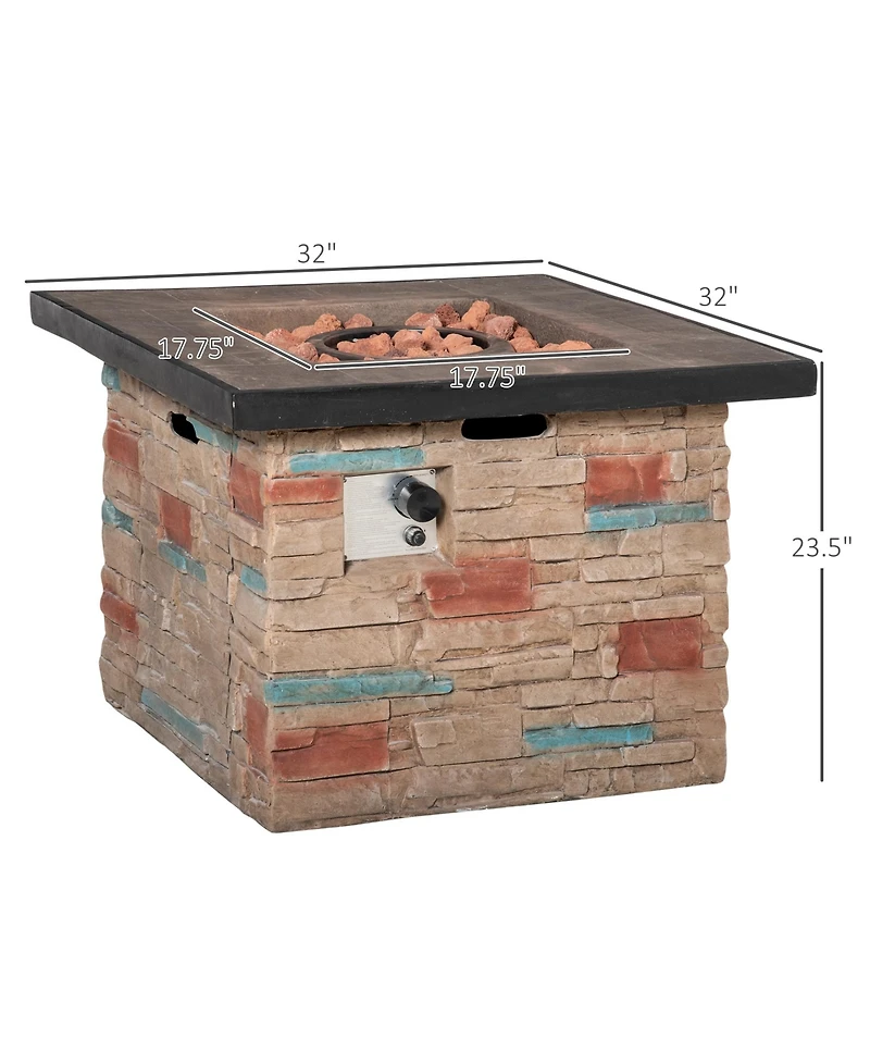 Outsunny 32" Square Propane Gas Fire Pit Table w/ Cover and Lava Rocks,