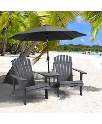 Outsunny Set of 2 Wooden Adirondack Chairs, Outdoor Double Seat with Center Table and Umbrella Hole for Patio, Backyard, Deck, Fire Pit, Grey