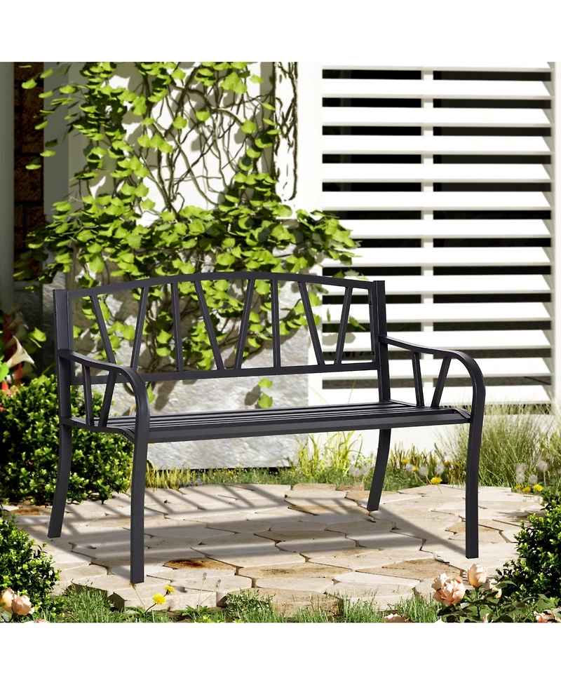 Outsunny Metal Garden Bench for 2 with Armrests, Backrest,