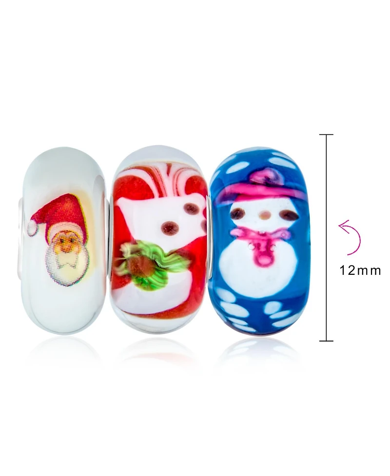 Bling Jewelry Holiday Christmas Reindeer Santa Snowman Glass Mix Bundle Set Of Three Sterling Silver Charm Bead Fits European Charm Bracelet For Women