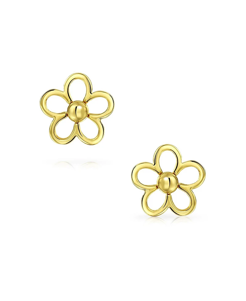 Bling Jewelry Tiny Petite Cz Accent Dainty14K Yellow Gold Sunflower Daisy Flower Stud Earrings Secure Clutch Screw back