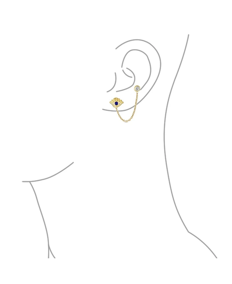 Bling Jewelry Tiny Yellow 10K Gold Spiritual Blue Cz Protection Amulet Double Piercing 1 Piece Chain Evil Eye Stud Earring Ear Lobe Cartilage