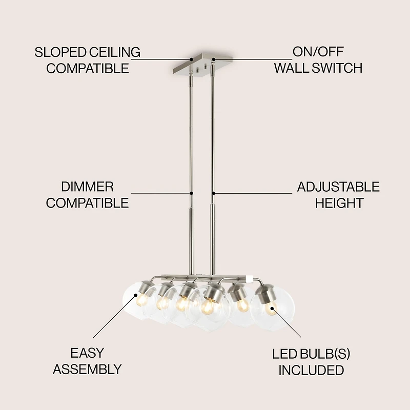 Julian Farmhouse Bohemian Iron/Glass Linear Led Pendant