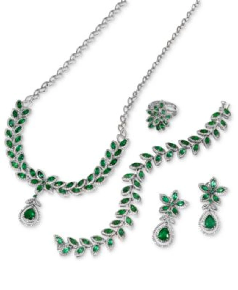 Effy Emerald Diamond Flower Ring Tennis Bracelet Drop Pendant Flower Drop Earrings Collection In 14k Gold