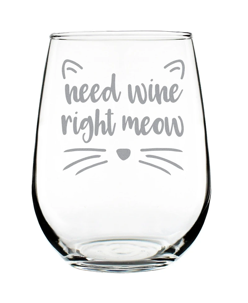 Bevvee Need Wine Right Meow Funny Cat Gifts Stem Less Wine Glass, 17 oz