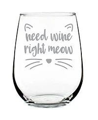 Bevvee Need Wine Right Meow Funny Cat Gifts Stem Less Wine Glass, 17 oz