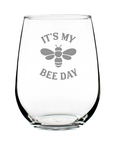 Bevvee Bee Day Happy Birthday Gifts Stem Less Wine Glass, 17 oz