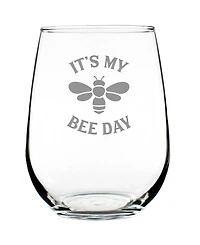 Bevvee Bee Day Happy Birthday Gifts Stem Less Wine Glass, 17 oz