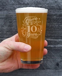 Bevvee Cheers to 10 Years 10th Anniversary Gifts Pint Glass, 16 oz