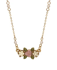 2028 Imitation Pearl Pink Enamel Flower Collar Necklace