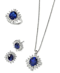Effy Lab Grown Sapphire (3-3/4 ct. t.w.) & Lab Grown Diamond (1-5/8 ct. t.w.) Starburst Halo Stud Earrings in 14k White Gold