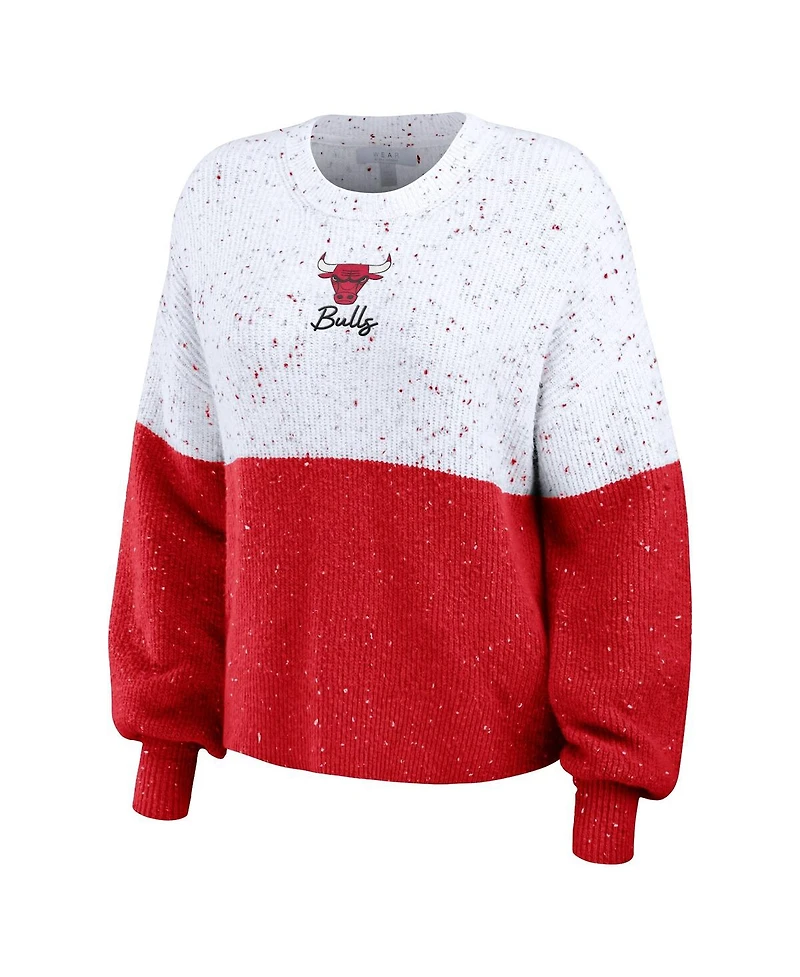 Women's Wear by Erin Andrews White, Red Chicago Bulls Color-Block Pullover Sweater