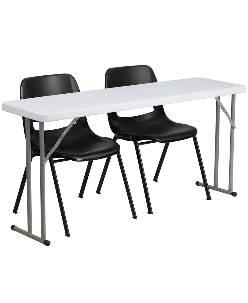 5-Foot Plastic Folding Training Table Set With 2 Black Plastic Stack Chairs