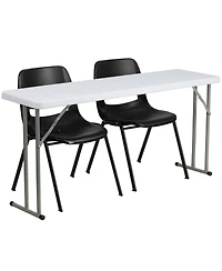 5-Foot Plastic Folding Training Table Set With 2 Black Plastic Stack Chairs