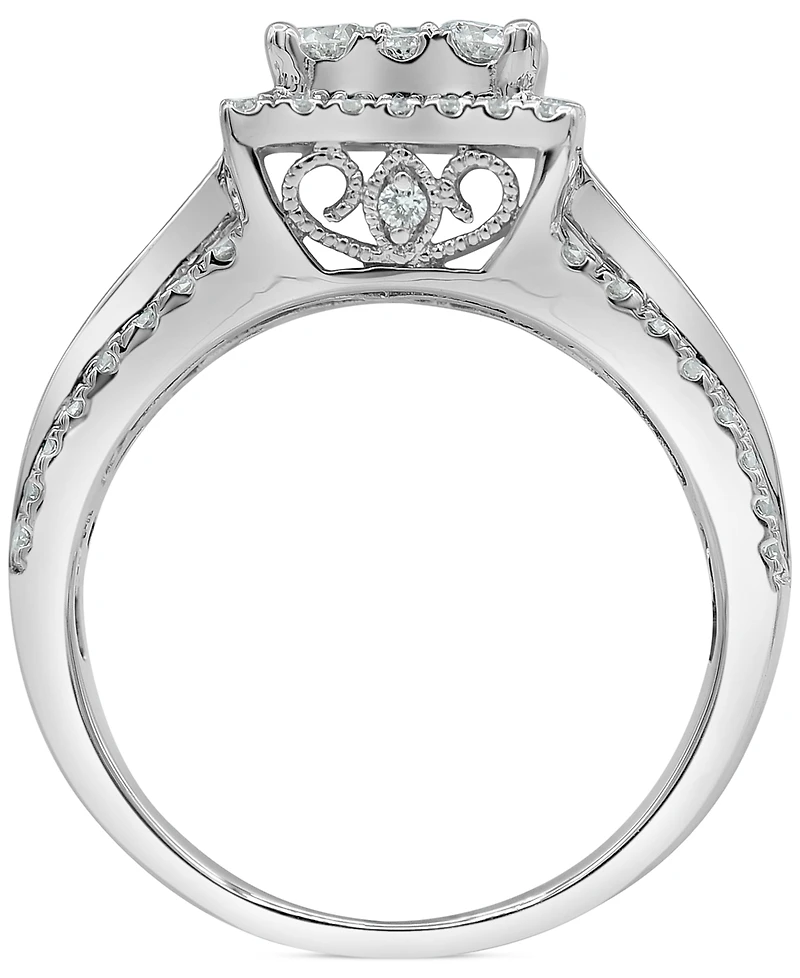 Diamond Halo Cluster Engagement Ring (1-1/2 ct. t.w.) in 14k White Gold