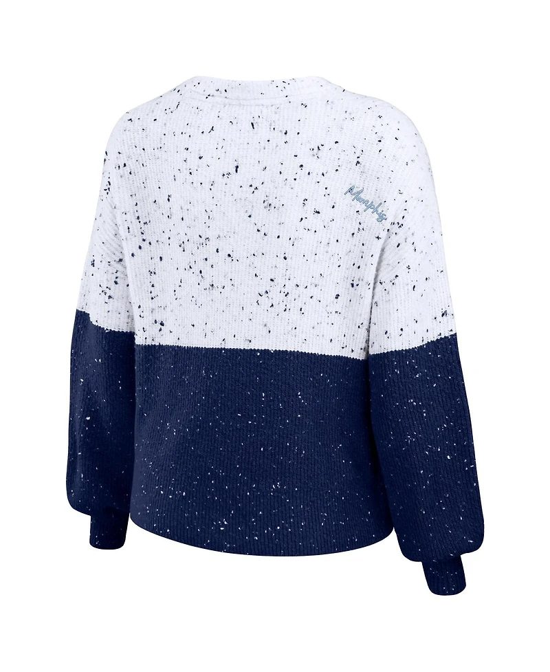 Women's Wear by Erin Andrews White, Navy Memphis Grizzlies Color-Block Pullover Sweater