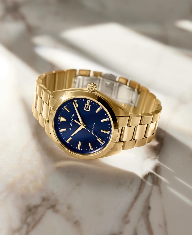 Movado Unisex Swiss Heritage Datron Gold Ion-Plated Steel Bracelet Watch 39mm
