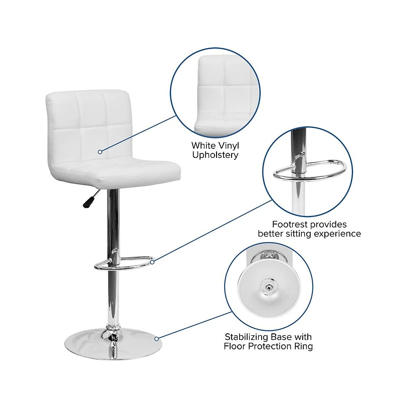 Quilted Vinyl Swivel Adjustable Height Barstool With Chrome Base