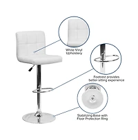 Quilted Vinyl Swivel Adjustable Height Barstool With Chrome Base