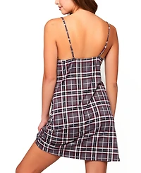 iCollection Women's Cozy Modal Plaid Trimmed Elegant Lace 1 Pc Nightgown