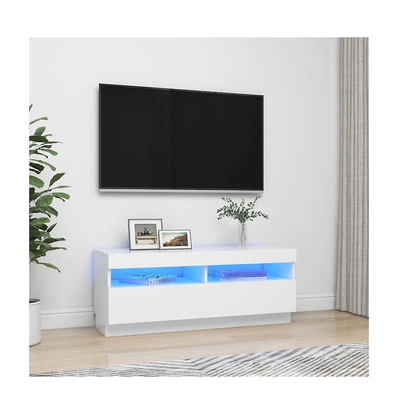 Tv Stand with Led Lights White 39.4"x13.8"x15.7"