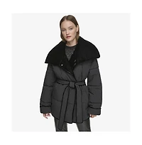 Andrew Marc Black Label Women's Krithia asymmetrical pinstripe wrap Coat