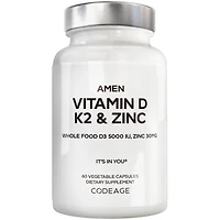 Amen Vitamin D, K2 & Zinc, Cholecalciferol D3 5000 Iu, Organic Whole Food Blend with Apple, Blueberry, Cranberry, Elderberry Powder Fruits, D3 K2 Vita