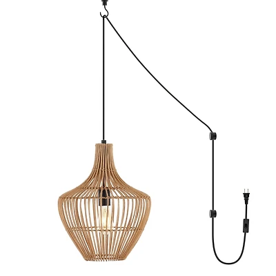 Lucas Farmhouse Coastal Rattan Led Pendant