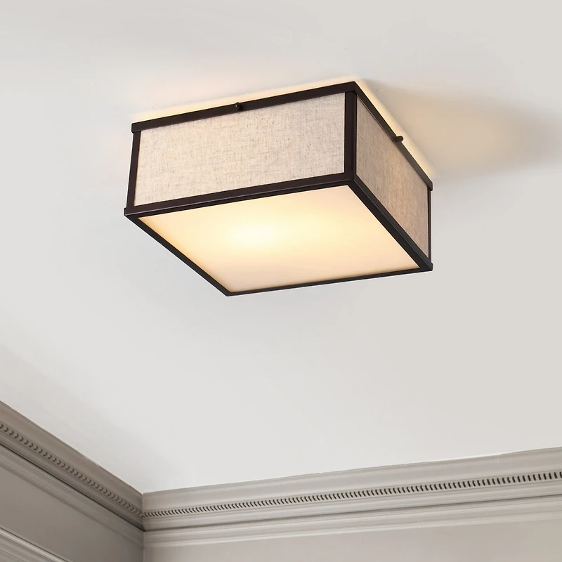 Grant Minimalist Industrial Square Linen Iron Led Flush Mount Ceiling Light