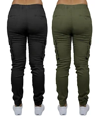 Galaxy By Harvic Women's Loose Fit Cotton Stretch Twill Cargo Joggers Set, 2 Pack