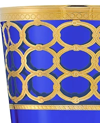 Lorren Home Trends Cobalt Blue Double Old Fashion with Gold-Tone Rings, Set of 4