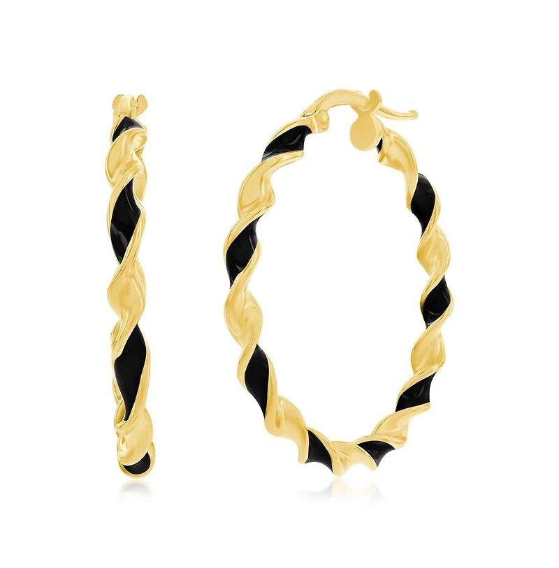 Gold Plated over sterling silver Enamel 30mm Twisted Hoop Earrings