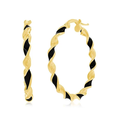 Gold Plated over sterling silver Enamel 30mm Twisted Hoop Earrings