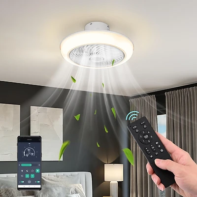 DELight 18" Enclosed Ceiling Fan with Light App Control Dimmable Led Lamp for Bedroom