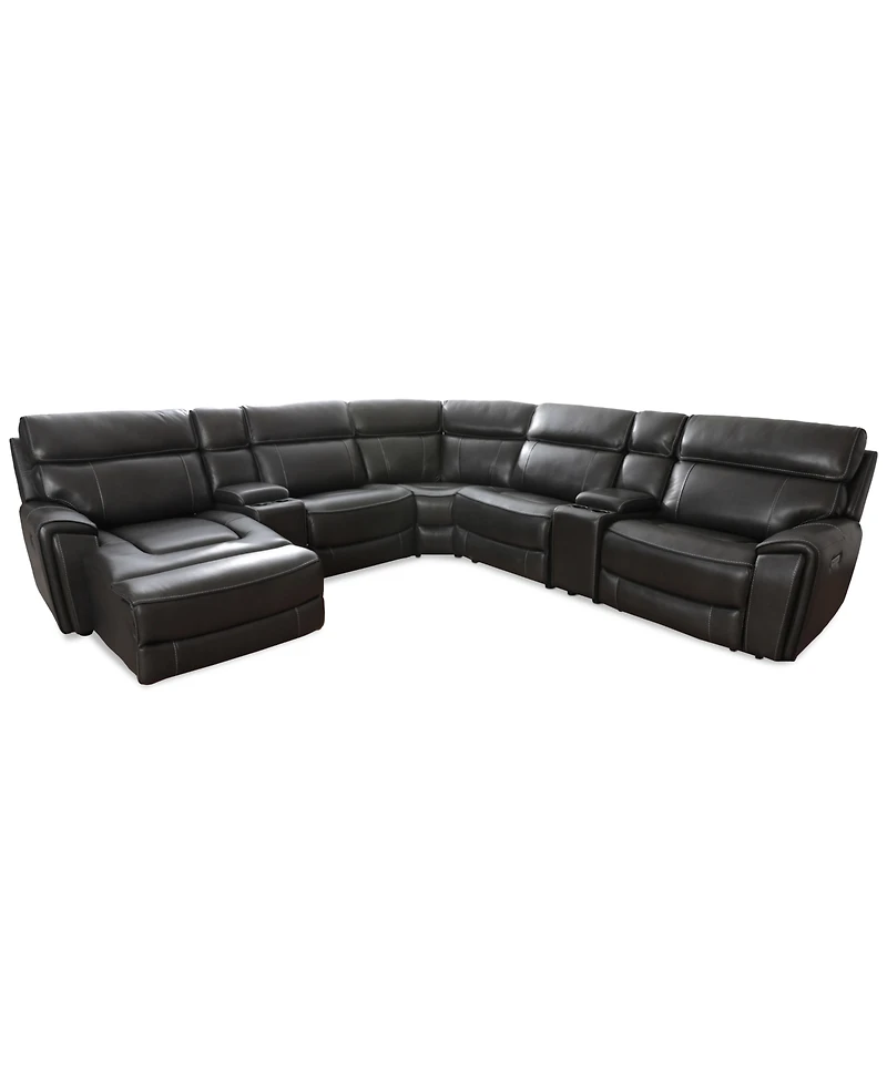 Closeout! Hutchenson 132.5" 7-Pc. Zero Gravity Leather Sectional with 2 Power Recliners, Chaise and 2 Consoles, Created for Macy's