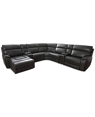 Closeout! Hutchenson 132.5" 7-Pc. Zero Gravity Leather Sectional with 2 Power Recliners, Chaise and 2 Consoles, Created for Macy's