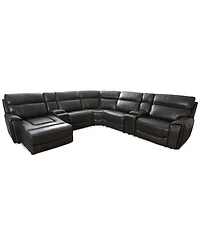 Closeout! Hutchenson 132.5" 7-Pc. Zero Gravity Leather Sectional with 2 Power Recliners, Chaise and 2 Consoles, Created for Macy's